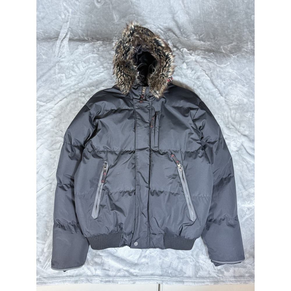 J Whistler Milano Mix Media Puffer Fur Lined Jacket Black Large Water Resistant